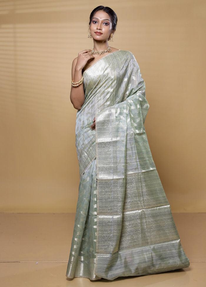 Green Dupion Silk Saree With Blouse Piece