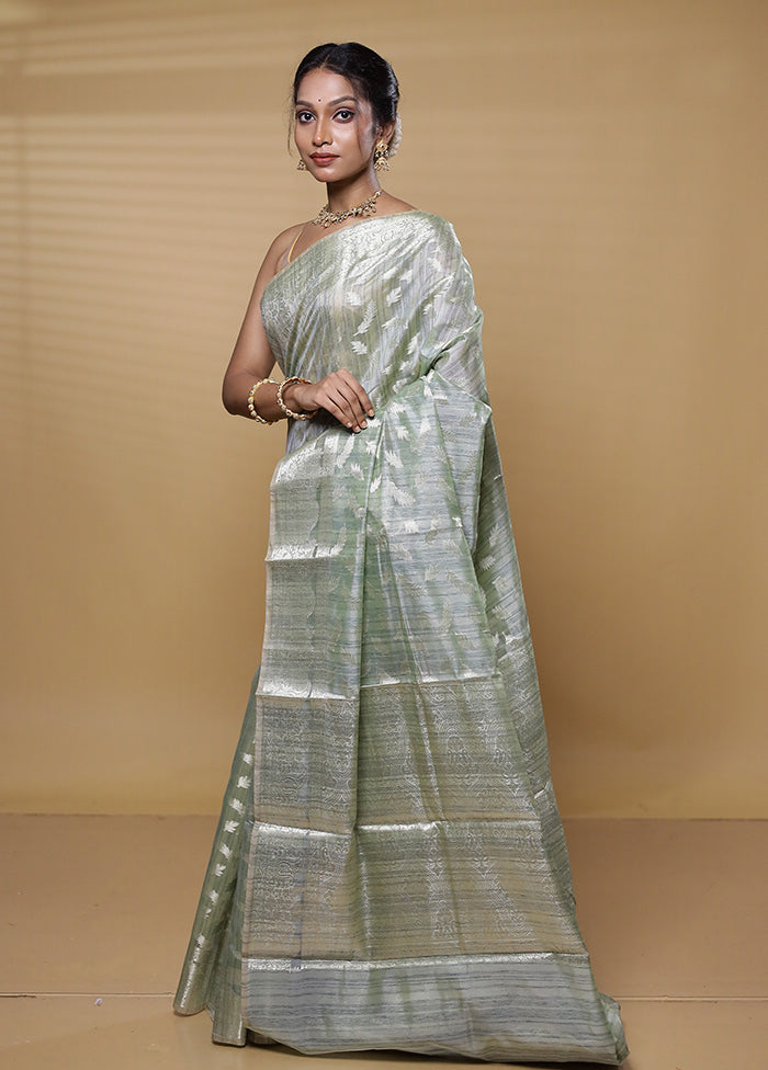 Green Dupion Silk Saree With Blouse Piece