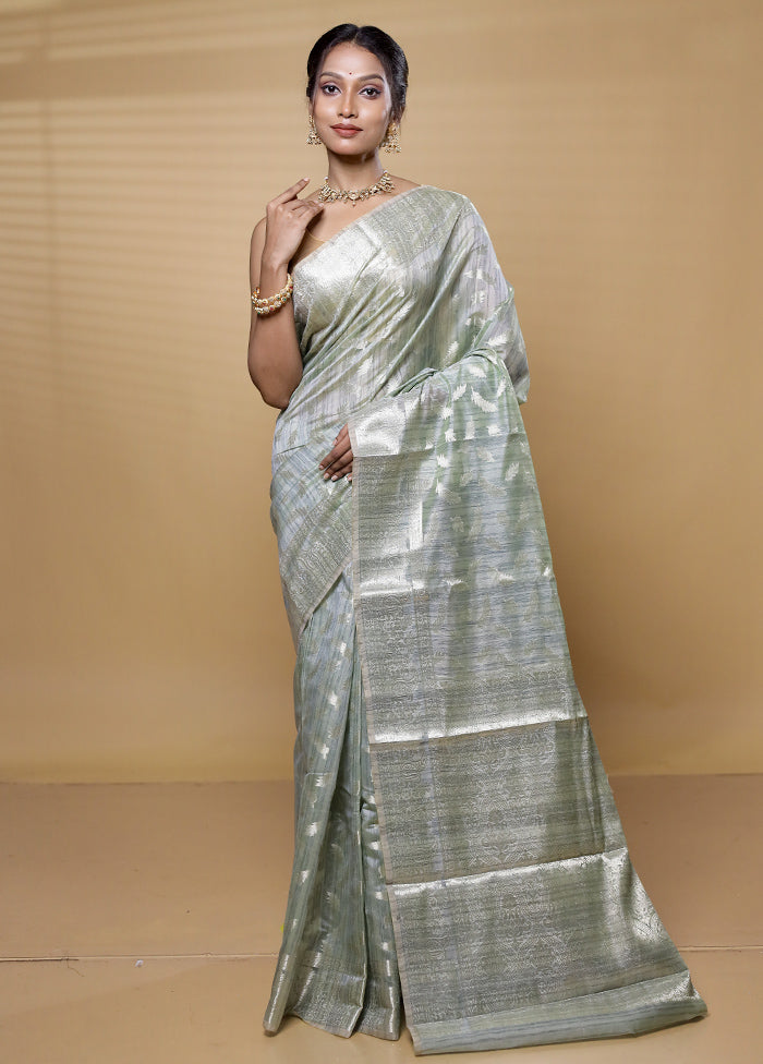 Green Dupion Silk Saree With Blouse Piece