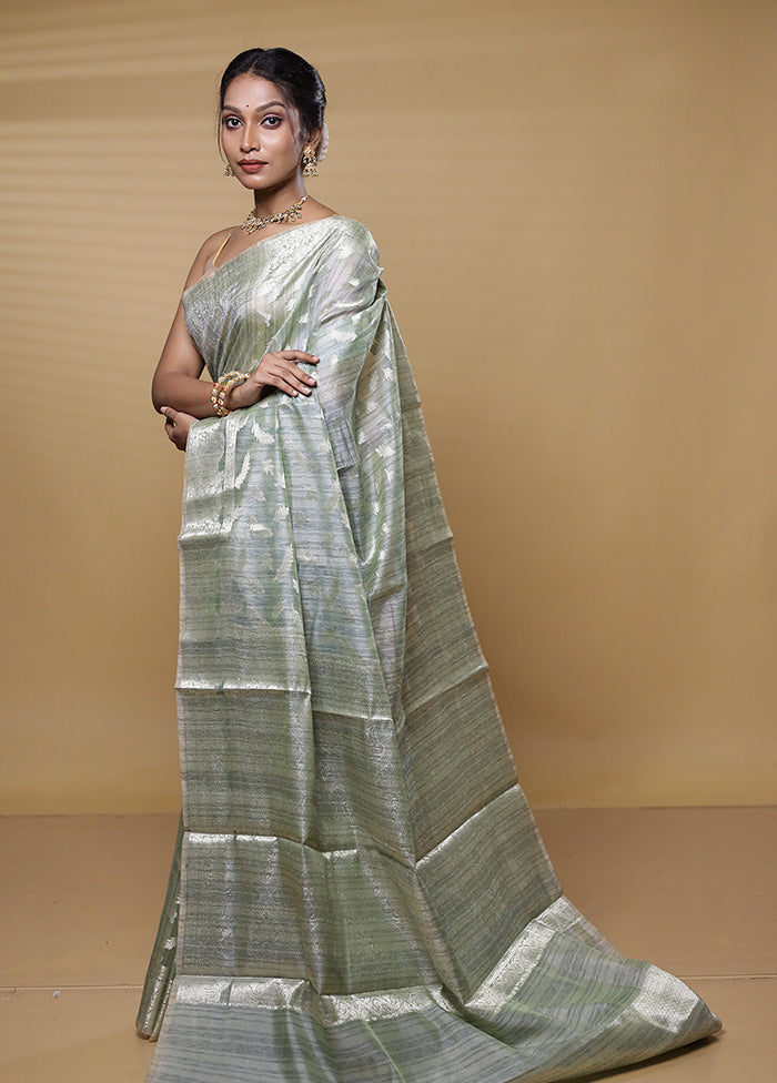 Green Dupion Silk Saree With Blouse Piece