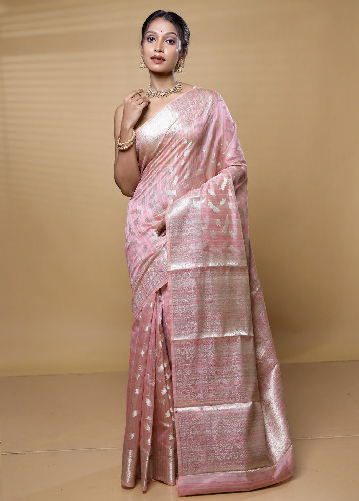 Pink Dupion Silk Saree With Blouse Piece