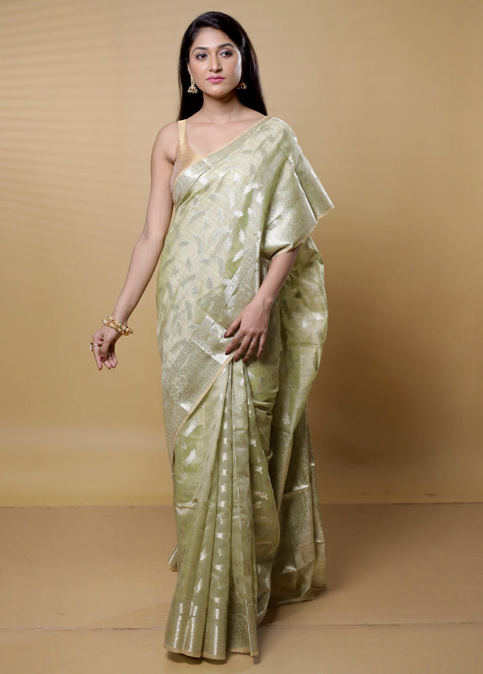 Green Dupion Silk Saree With Blouse Piece