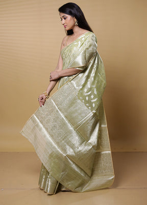 Green Dupion Silk Saree With Blouse Piece