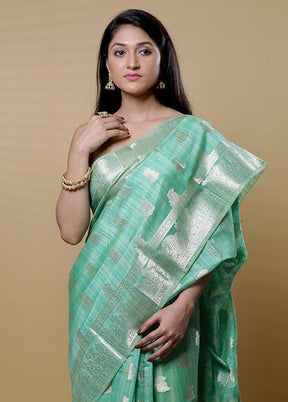 Green Dupion Silk Saree With Blouse Piece