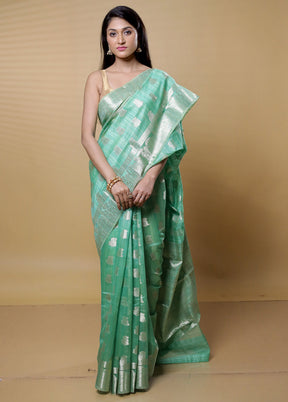 Green Dupion Silk Saree With Blouse Piece