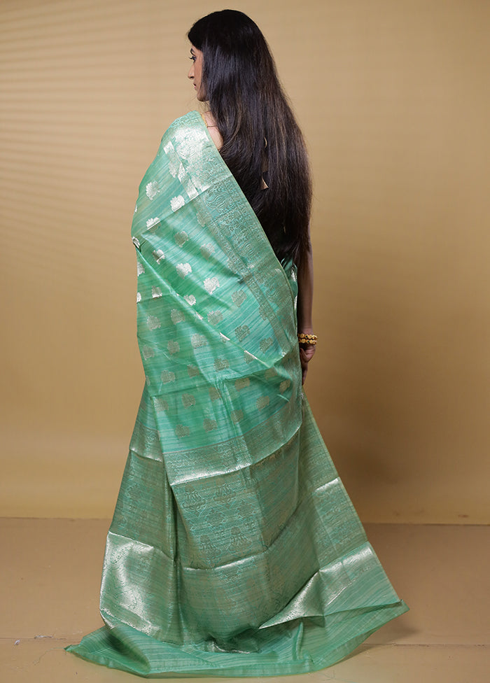 Green Dupion Silk Saree With Blouse Piece