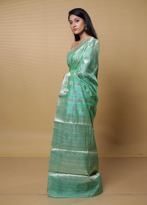 Green Dupion Silk Saree With Blouse Piece