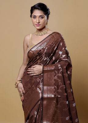 Brown Dupion Silk Saree With Blouse Piece