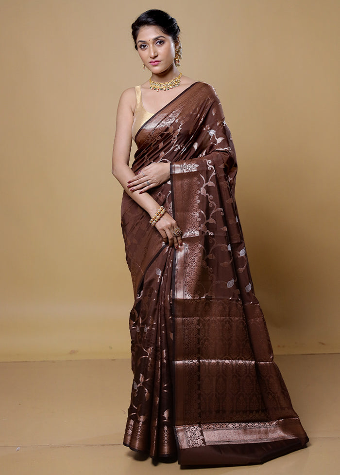 Brown Dupion Silk Saree With Blouse Piece