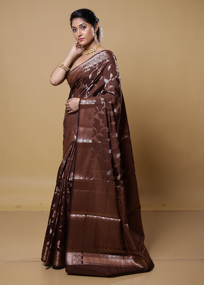 Brown Dupion Silk Saree With Blouse Piece