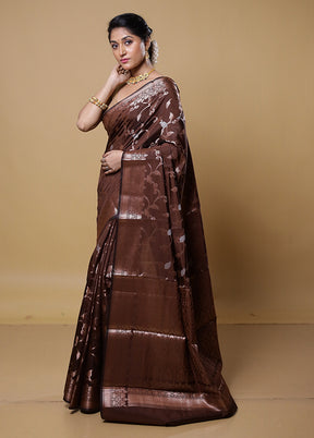 Brown Dupion Silk Saree With Blouse Piece