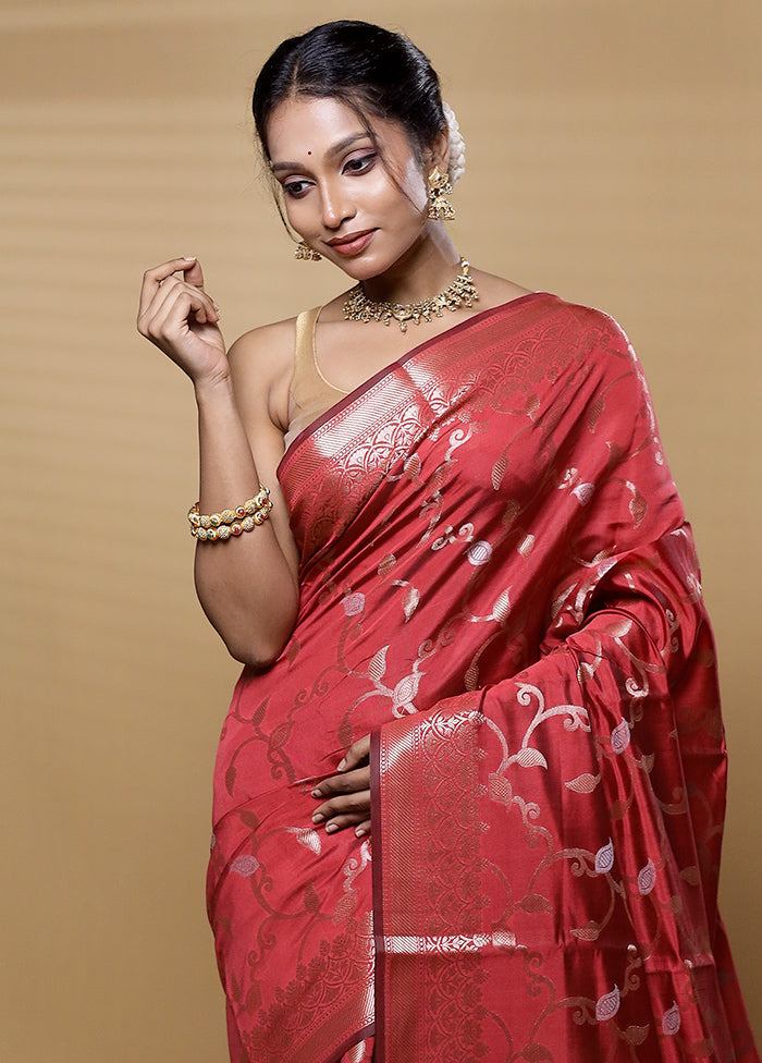 Maroon Dupion Silk Saree With Blouse Piece