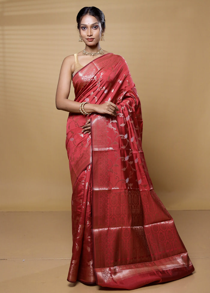 Maroon Dupion Silk Saree With Blouse Piece