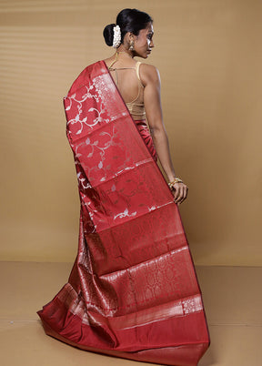 Maroon Dupion Silk Saree With Blouse Piece