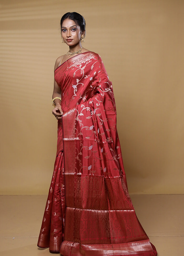 Maroon Dupion Silk Saree With Blouse Piece