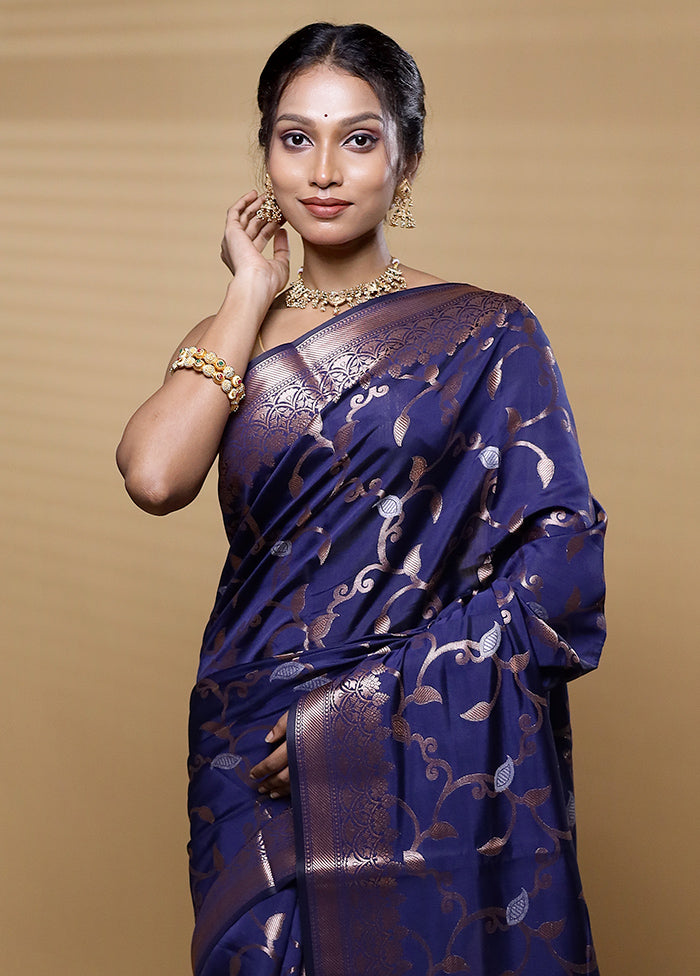 Blue Dupion Silk Saree With Blouse Piece