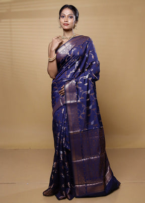 Blue Dupion Silk Saree With Blouse Piece