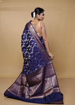 Blue Dupion Silk Saree With Blouse Piece