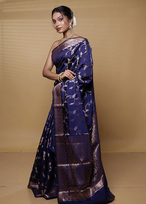 Blue Dupion Silk Saree With Blouse Piece