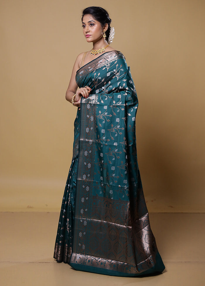 Blue Dupion Silk Saree With Blouse Piece