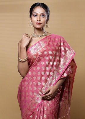 Pink Kora Silk Saree With Blouse Piece