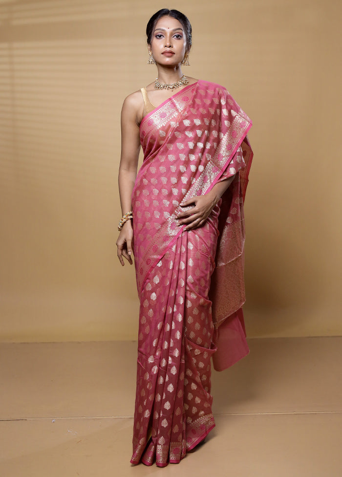 Pink Kora Silk Saree With Blouse Piece