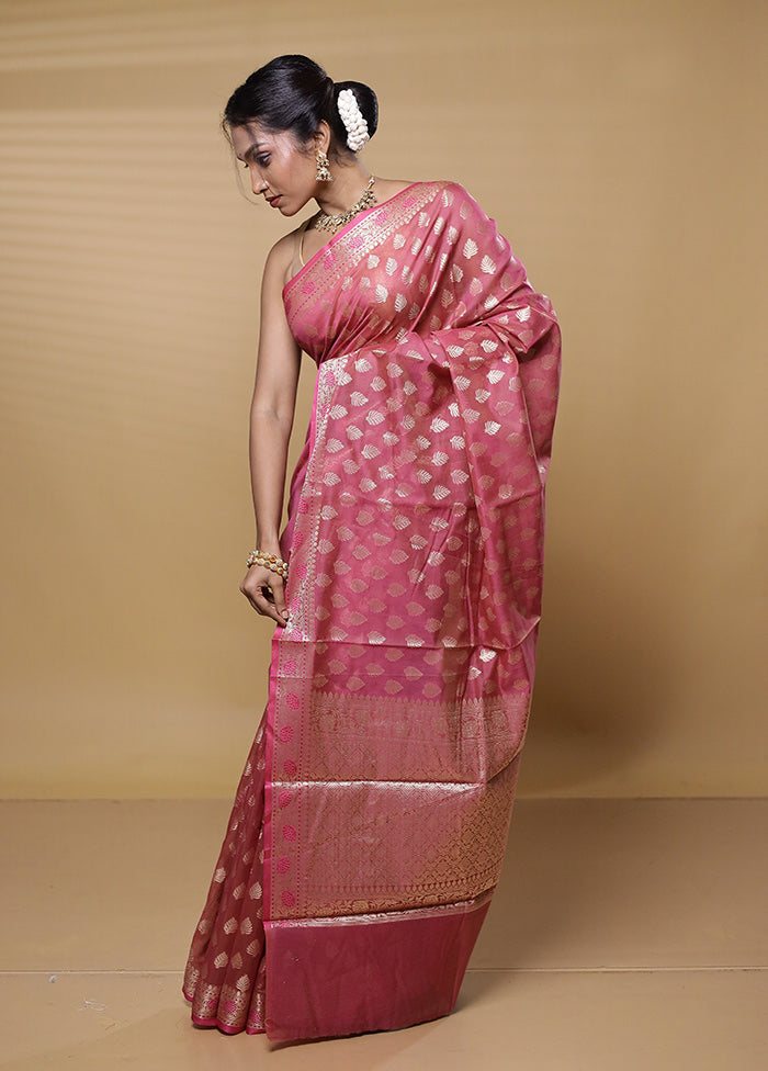 Pink Kora Silk Saree With Blouse Piece