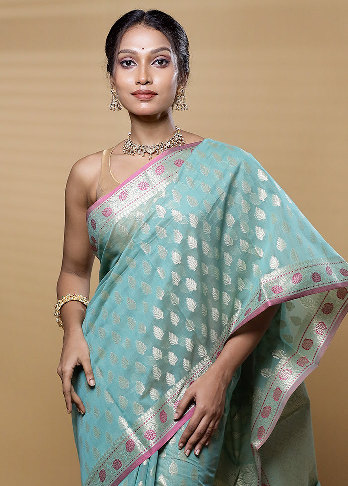 Blue Kora Silk Saree With Blouse Piece