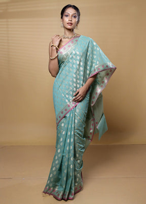 Blue Kora Silk Saree With Blouse Piece