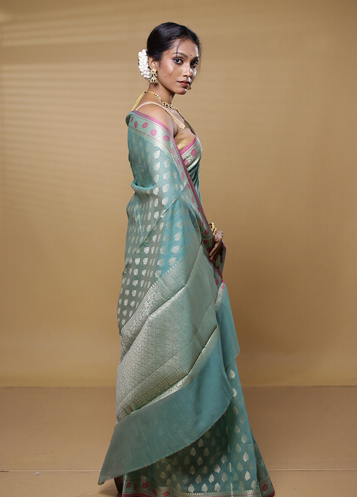 Blue Kora Silk Saree With Blouse Piece