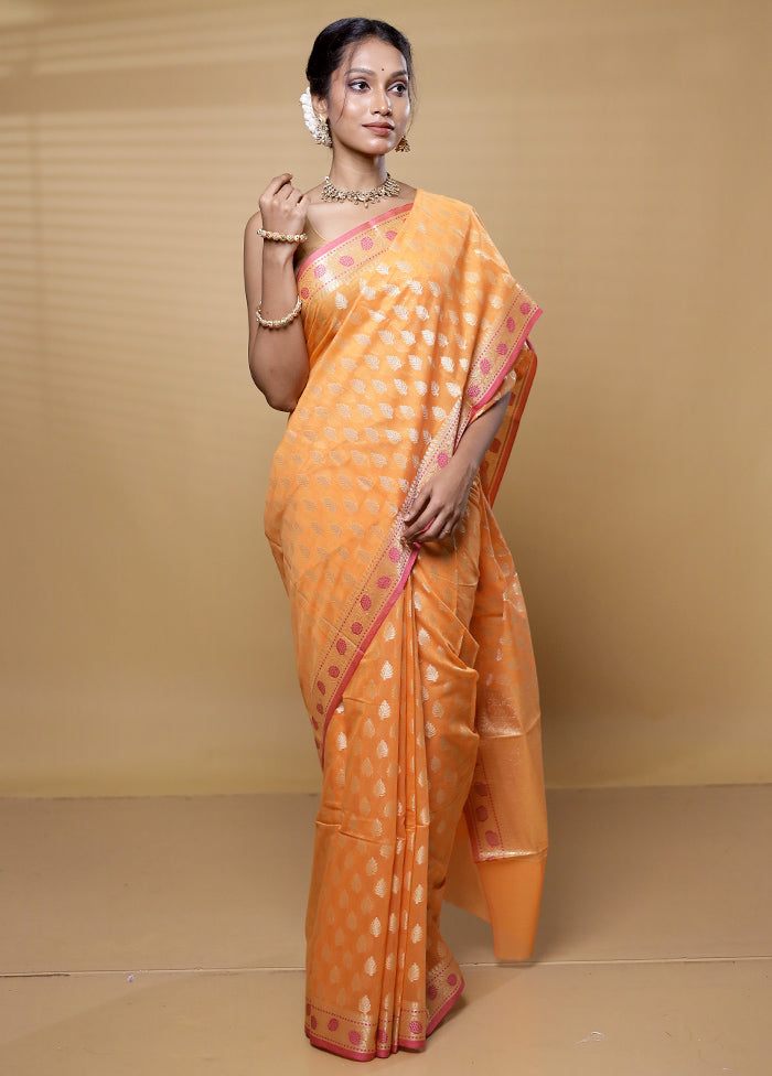 Orange Kora Silk Saree With Blouse Piece