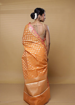 Orange Kora Silk Saree With Blouse Piece