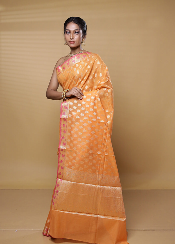 Orange Kora Silk Saree With Blouse Piece