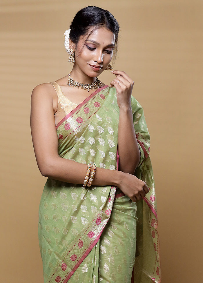 Green Kora Silk Saree With Blouse Piece