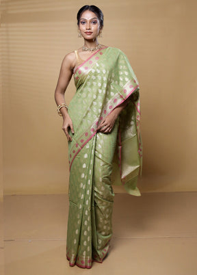 Green Kora Silk Saree With Blouse Piece