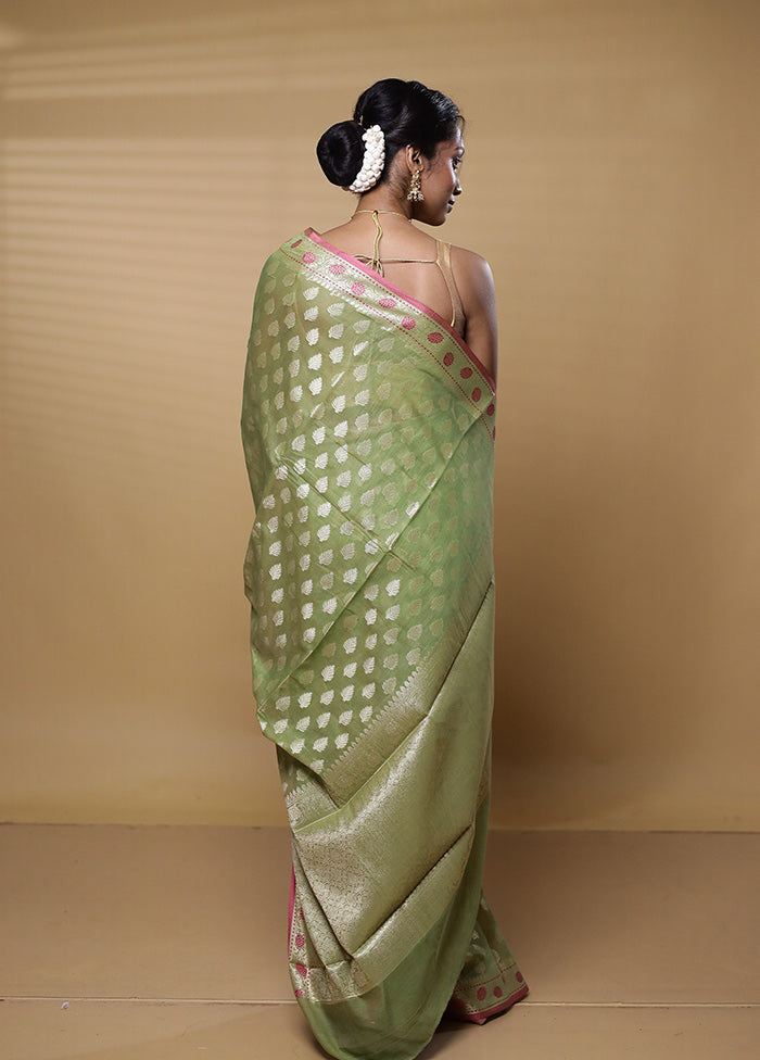 Green Kora Silk Saree With Blouse Piece