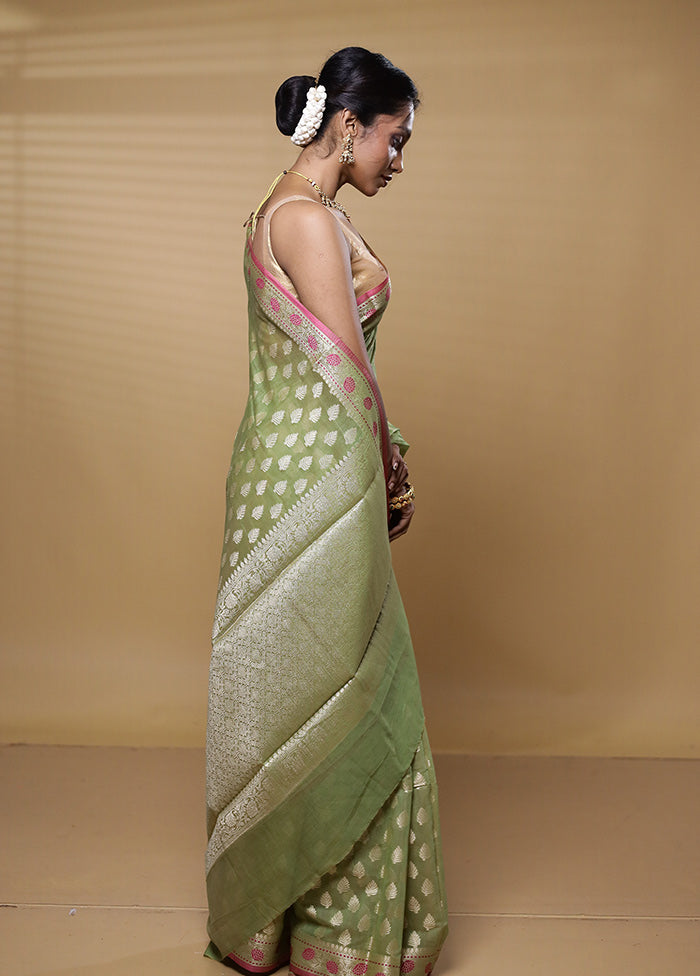 Green Kora Silk Saree With Blouse Piece