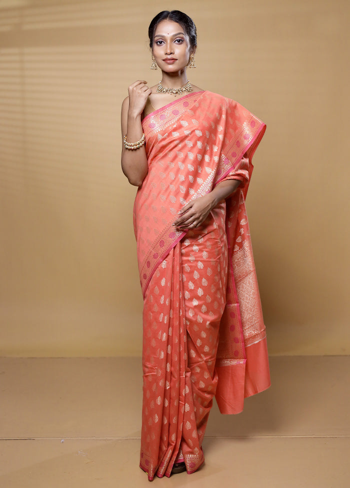 Orange Kora Silk Saree With Blouse Piece