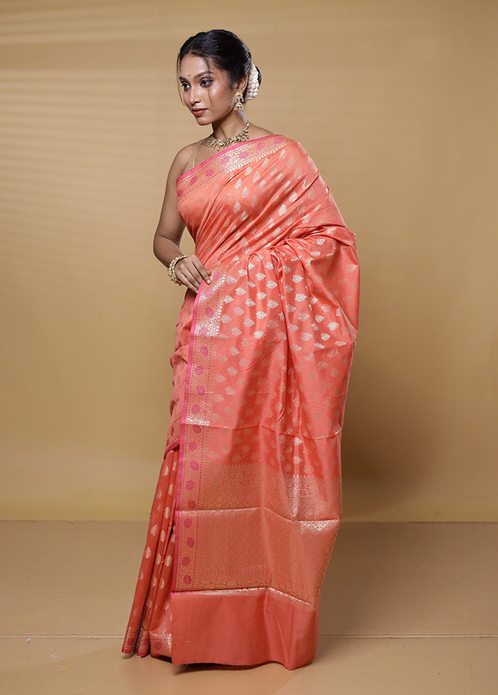 Orange Kora Silk Saree With Blouse Piece