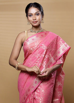 Pink Kora Silk Saree With Blouse Piece