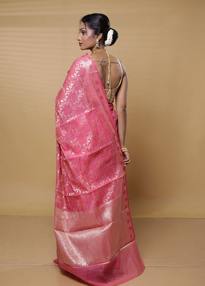 Pink Kora Silk Saree With Blouse Piece