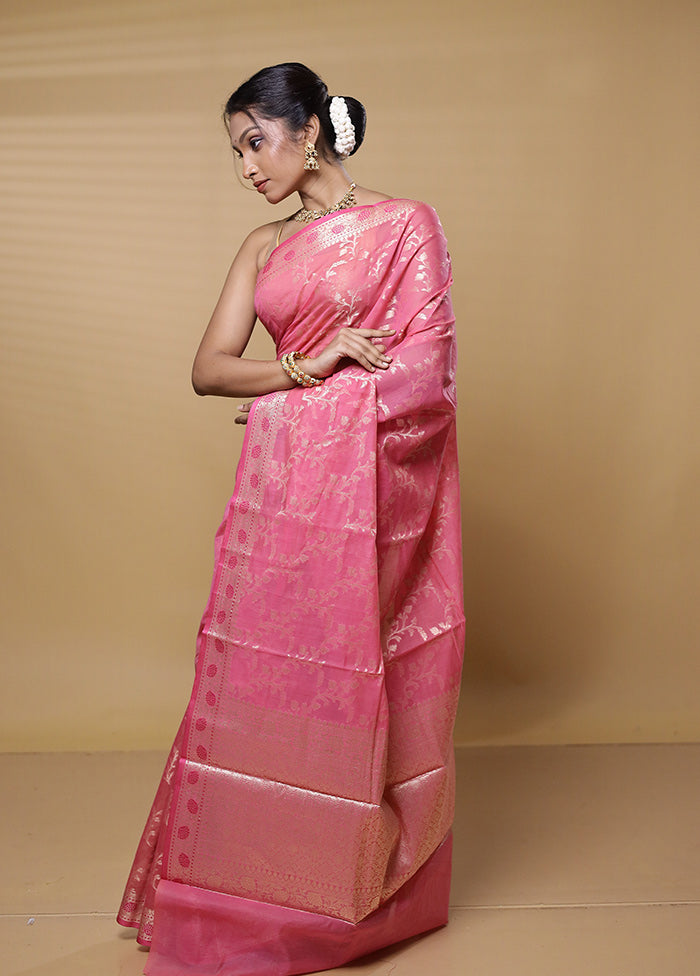 Pink Kora Silk Saree With Blouse Piece