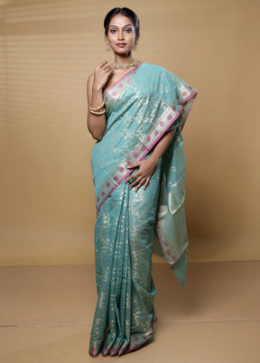 Blue Kora Silk Saree With Blouse Piece