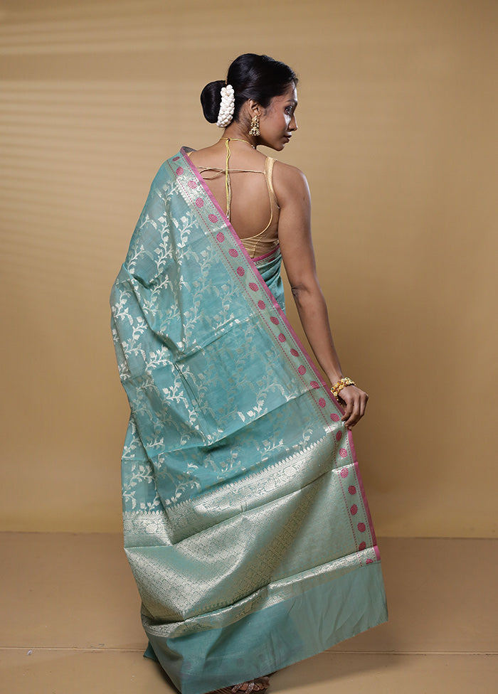 Blue Kora Silk Saree With Blouse Piece