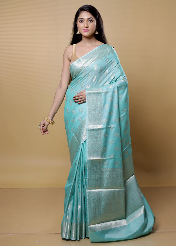 Blue Kora Silk Saree With Blouse Piece