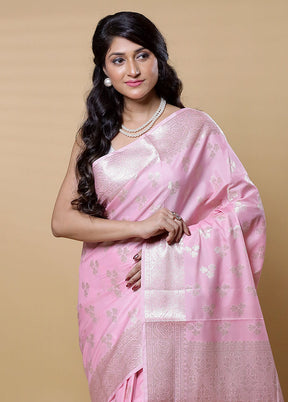 Pink Kora Silk Saree With Blouse Piece