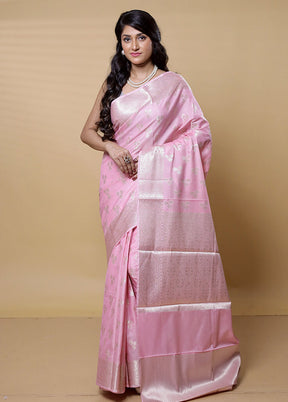 Pink Kora Silk Saree With Blouse Piece