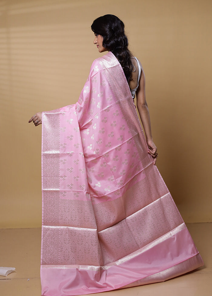 Pink Kora Silk Saree With Blouse Piece