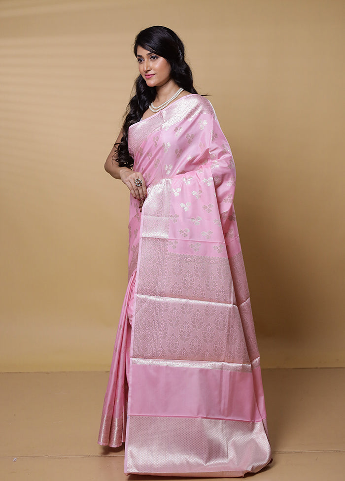 Pink Kora Silk Saree With Blouse Piece