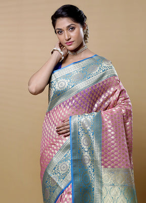 Pink Kora Silk Saree With Blouse Piece